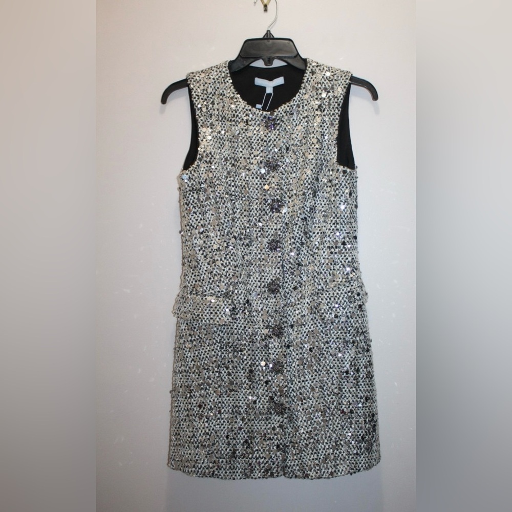 black, white and silver tweed Sequin Dress size 8